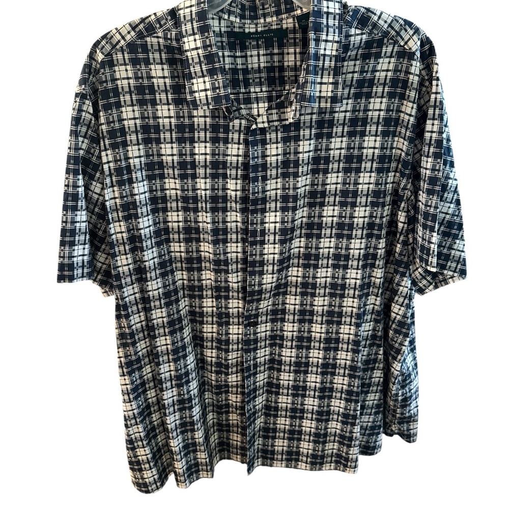 Men's Navy and White Plaid‎ Shirt